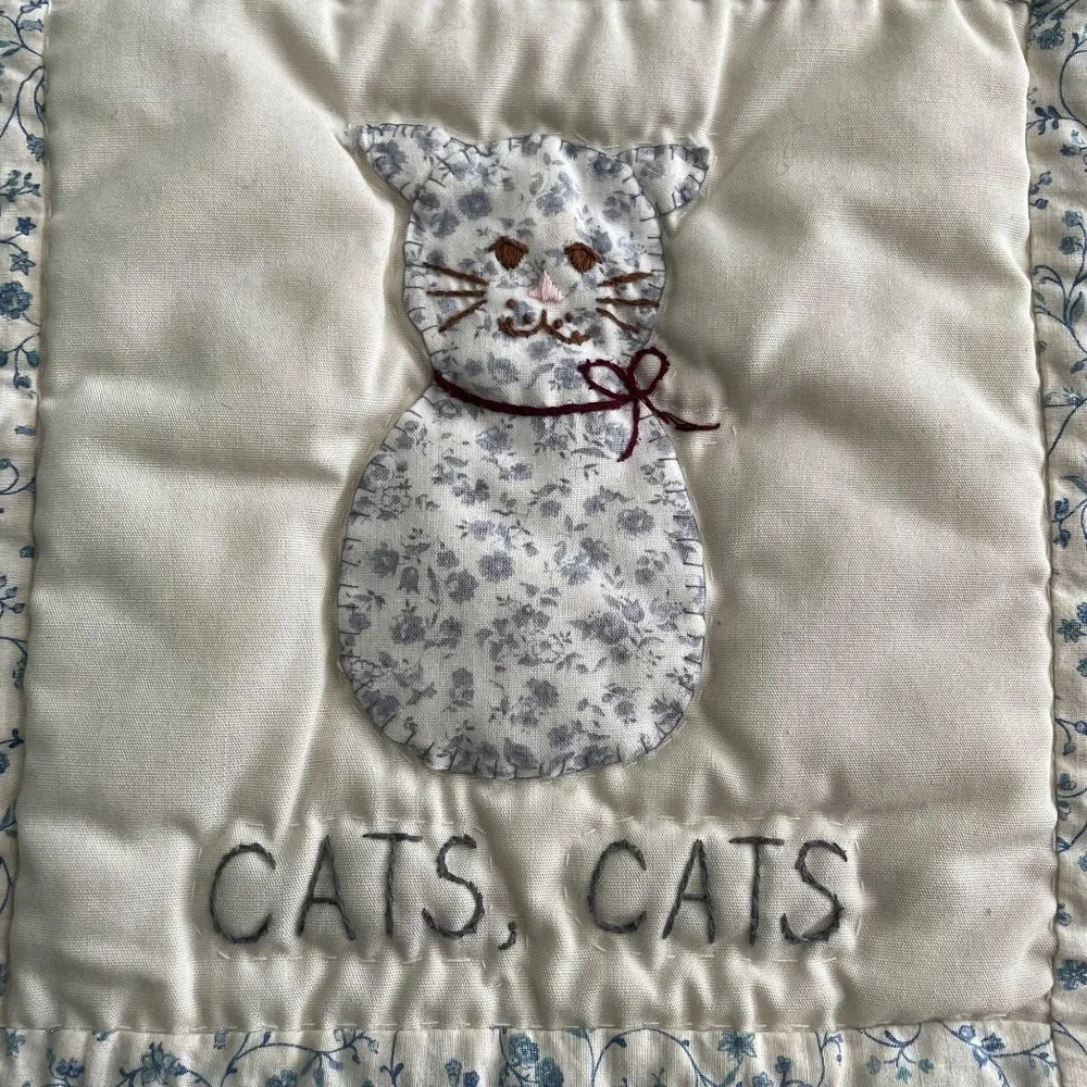 Vintage Handmade Patchwork Baby Children Blanket Crib Quilt Cat Balloon Rain